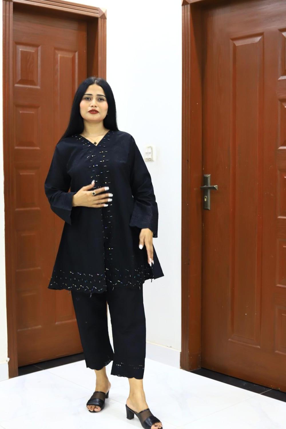 Smart and Stylish Cotton Bead Work-2 Piece Suit (ZOK-0401)