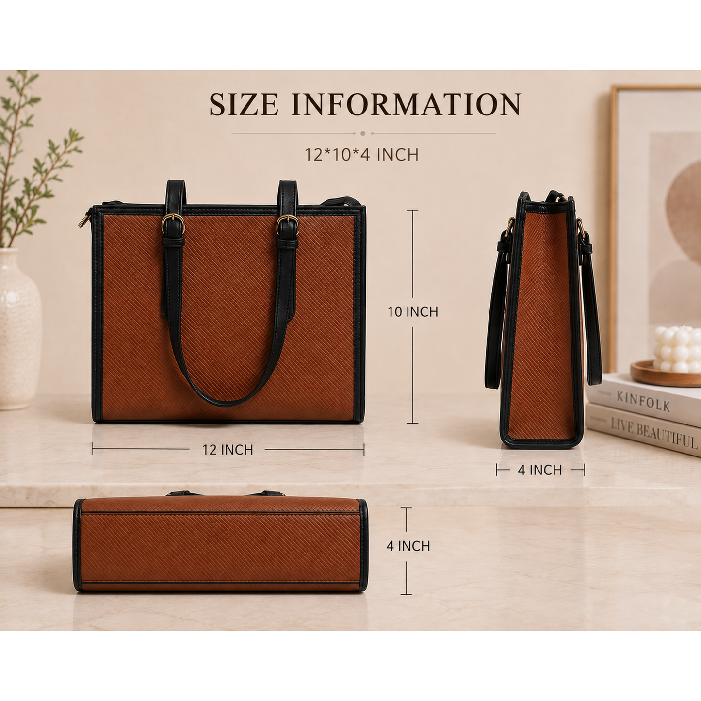 Elegant Dual-Tone Structured Tote Bag – Brown & Black