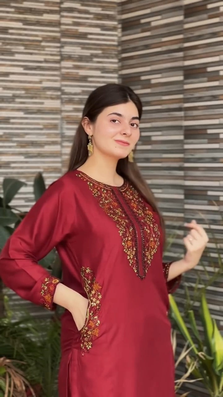 Embroidery 2-Piece Suit - Pocket Sequence (ZOK-0102)