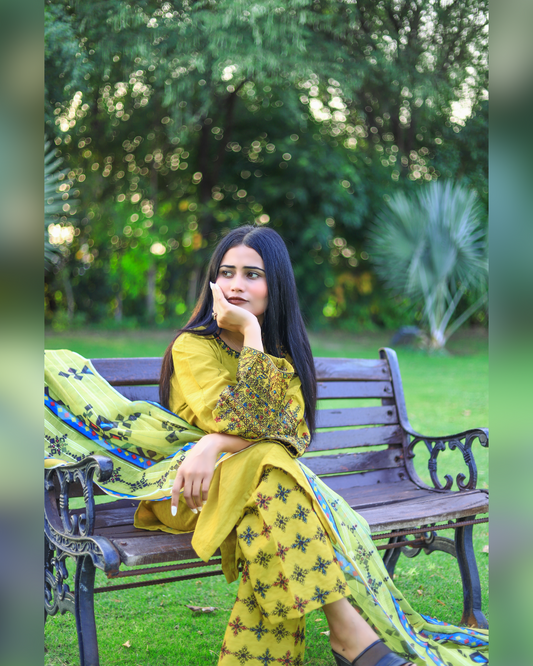Stylish and Chic Cotton Embroidered-3 Piece Suit (ZOK-0301)