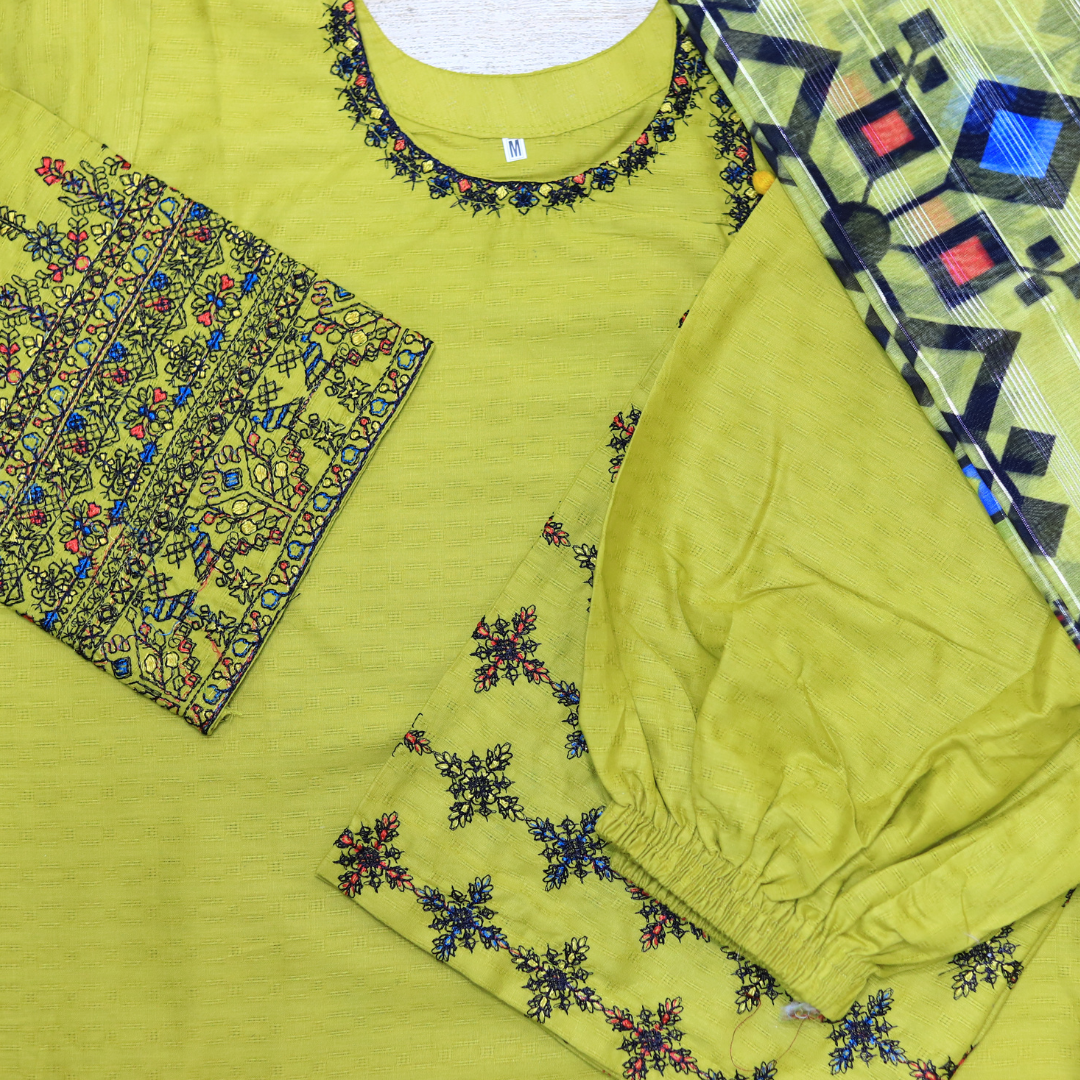 Stylish and Chic Cotton Embroidered-3 Piece Suit (ZOK-0301)