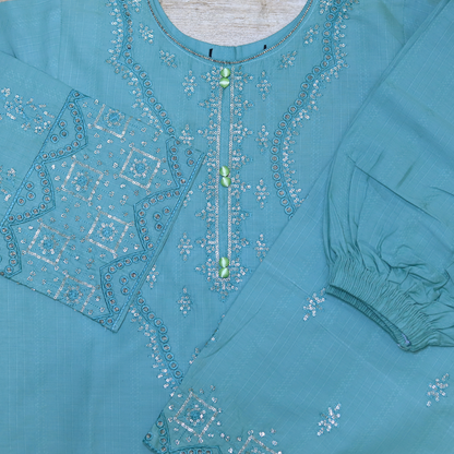 Aqua Elegance Embroidered Stitched Suit