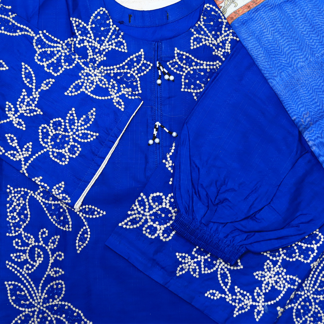 Sapphire Elegance Embroidered 3-Piece Suit