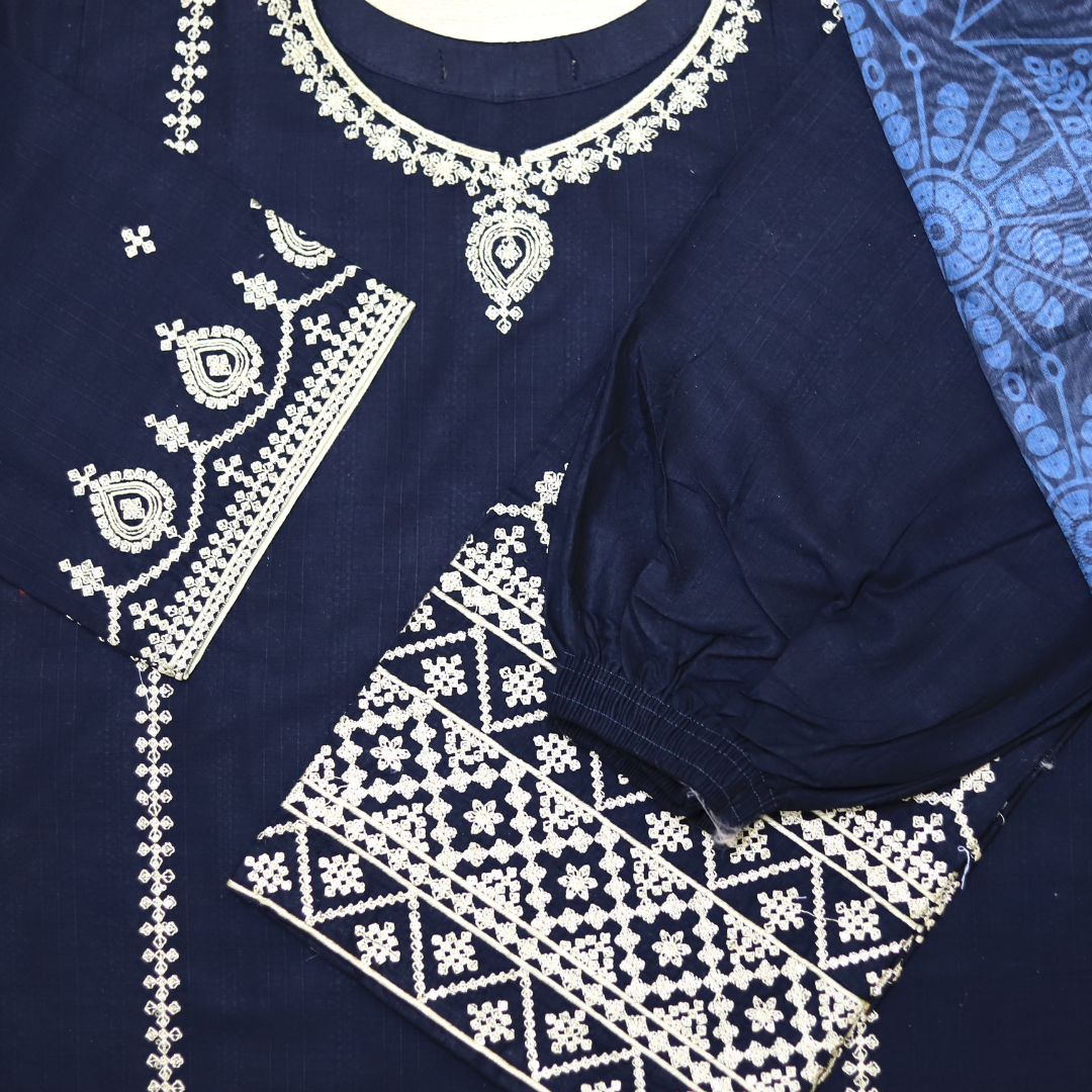 Midnight Elegance Embroidered Stitched Suit