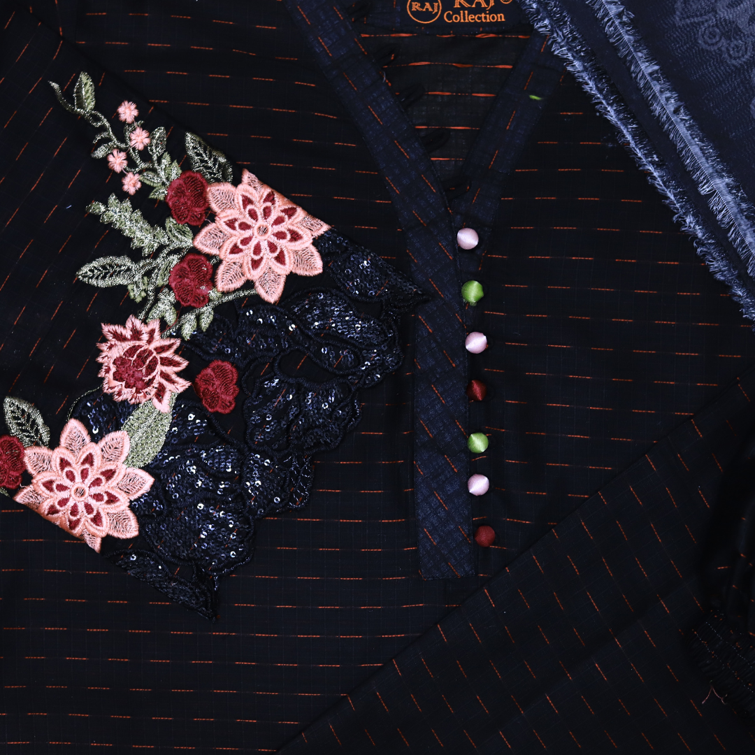 Midnight Bloom Embroidered Luxury Suit