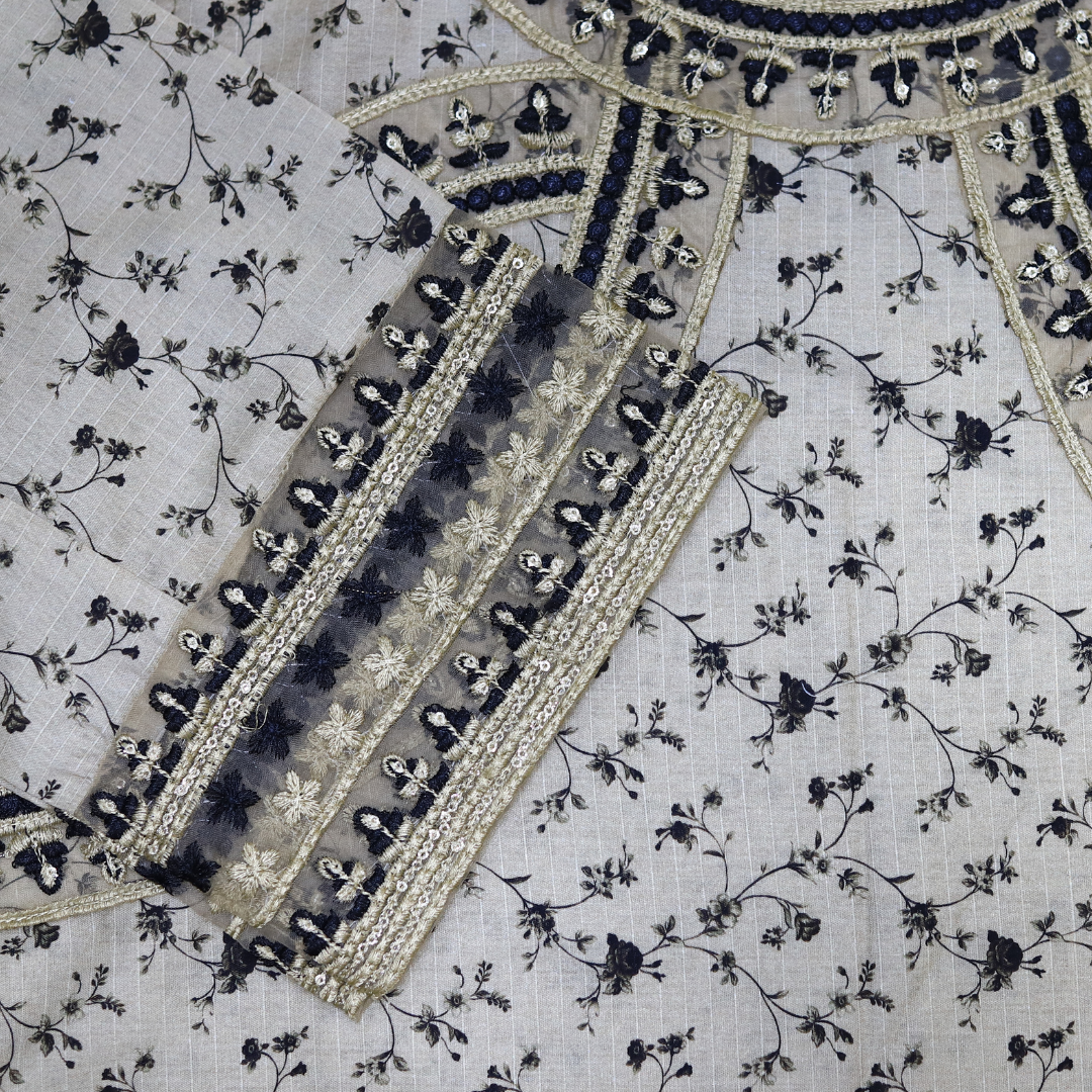 Vintage Bloom Embroidered Stitched Suit