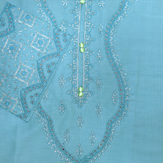 Aqua Elegance Embroidered Stitched Suit