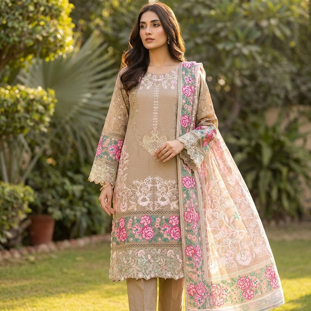 Elegant and Stylish Embroidered Khaddar 3-Piece Suit (ZOK-02906)