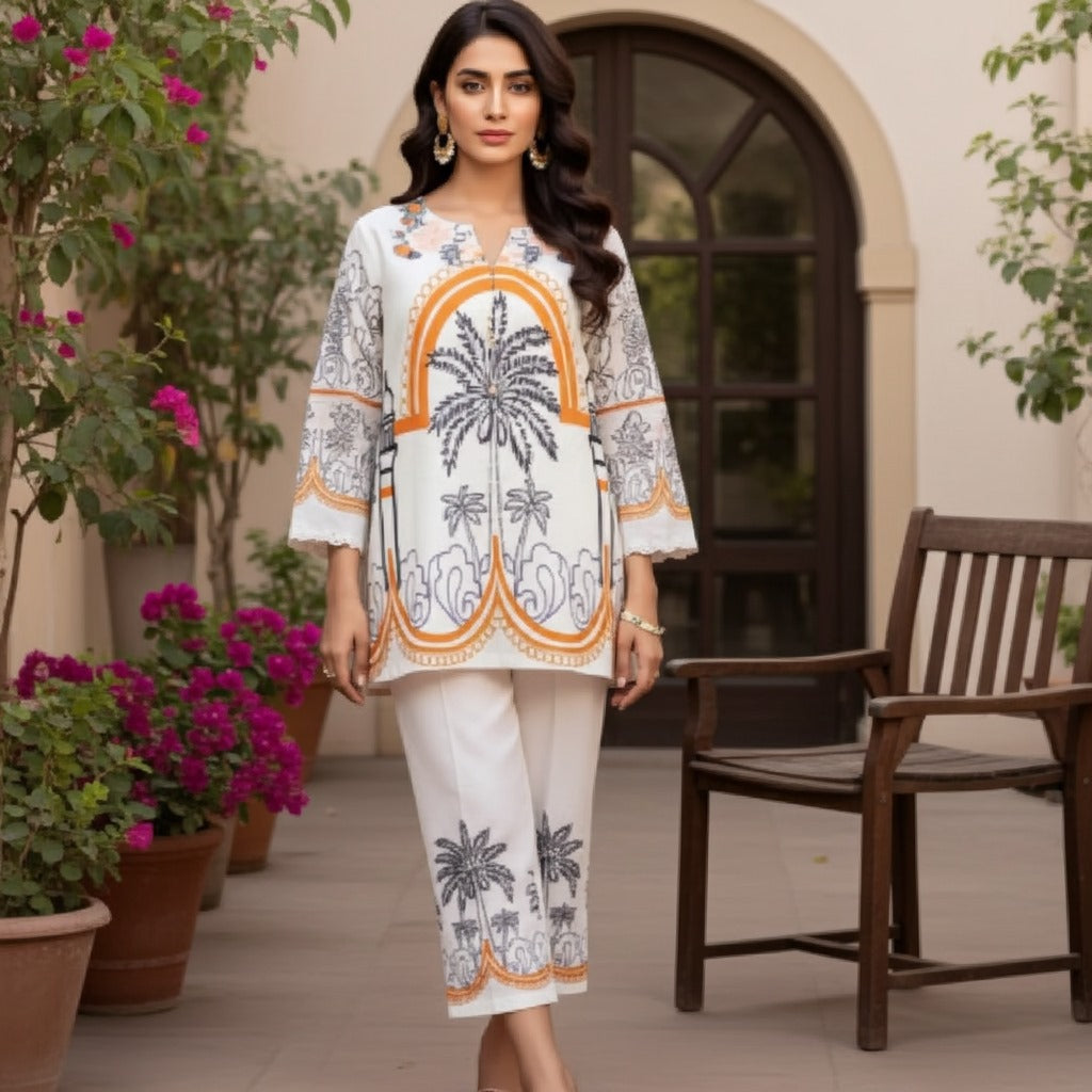 Fashionable Silk Print Design 2-Piece Suit (ZOK-02804)