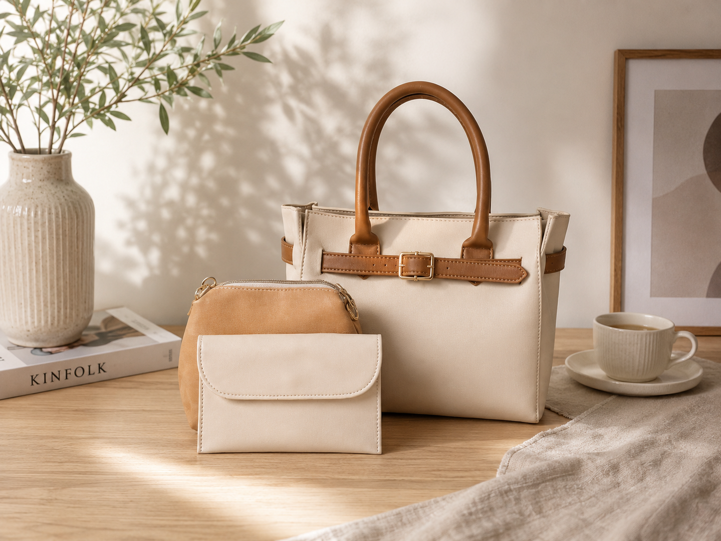 3-Piece Luxury Tote Bag Set for Women – Handbag, Crossbody Bag & Wallet
