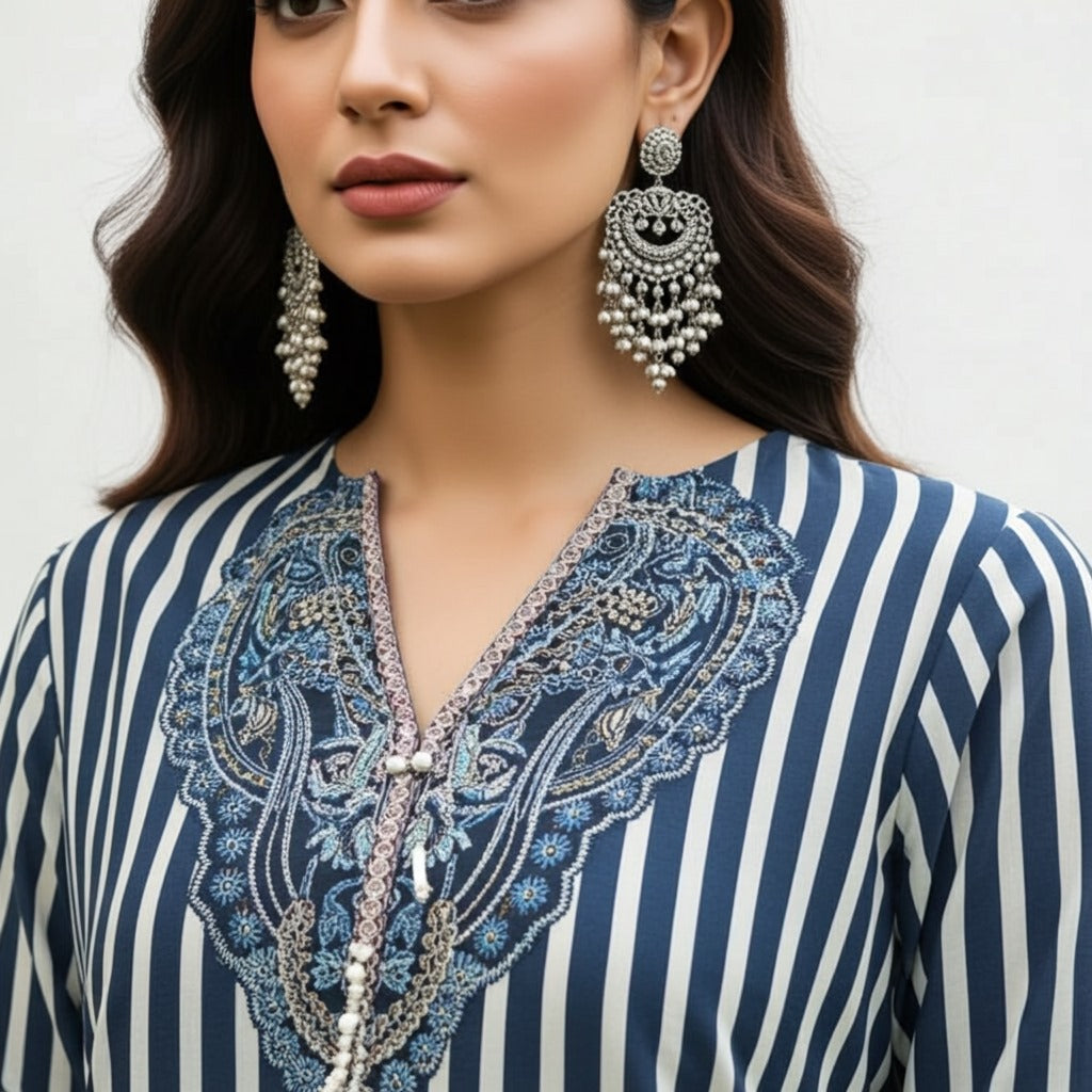 Brand-Inspired Lining Pattern Khaddar 3-Piece Suit (ZOK-02501)
