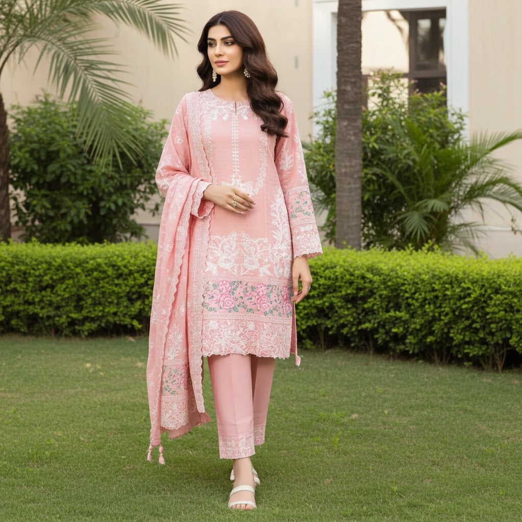 Graceful and Chic Embroidered Khaddar 3-Piece Suit (ZOK-02903)