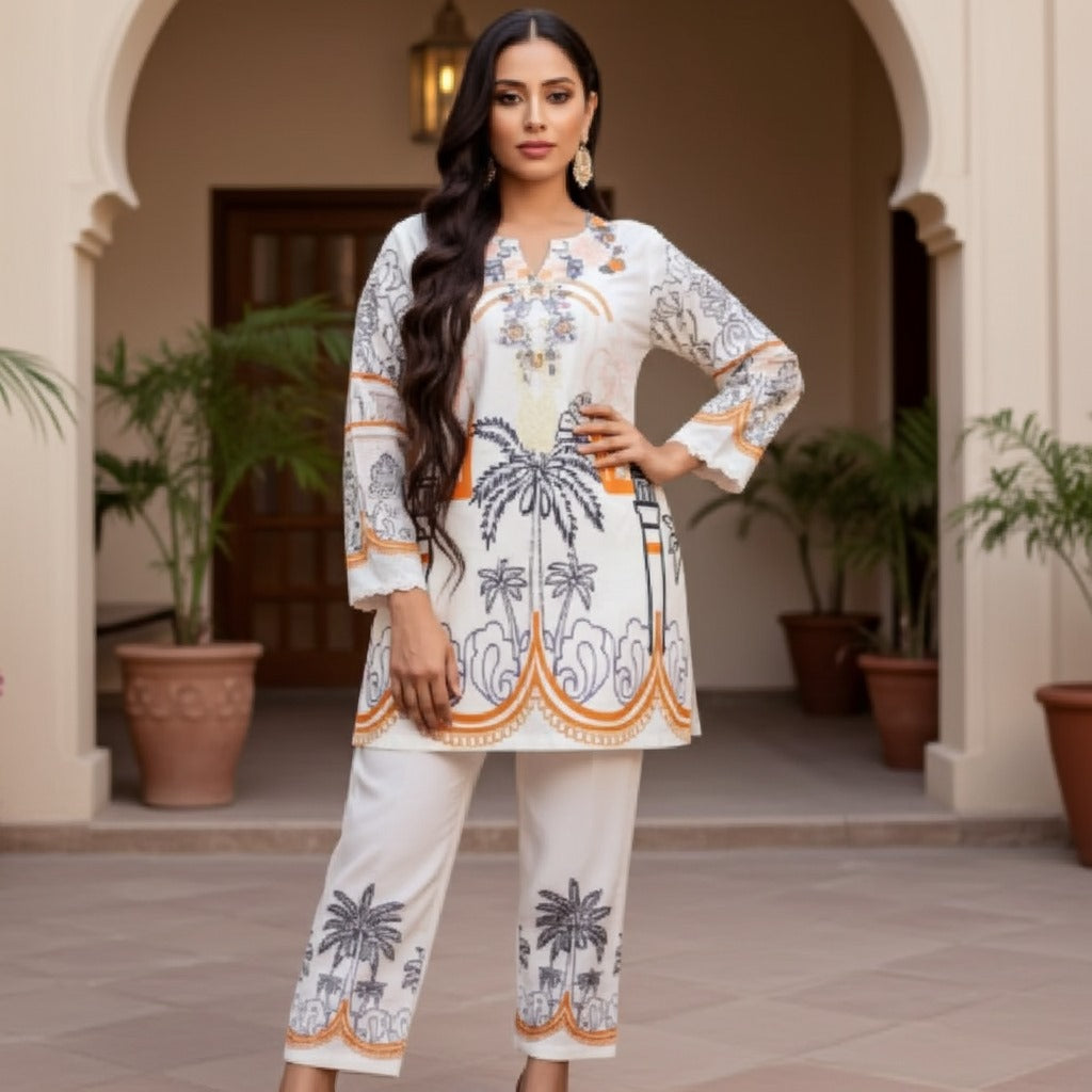Fashionable Silk Print Design 2-Piece Suit (ZOK-02804)
