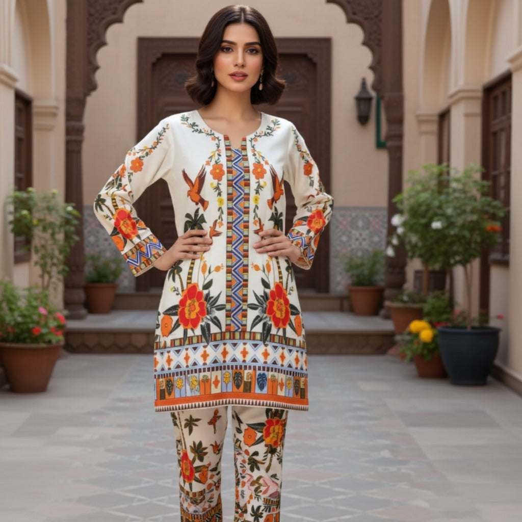 Contemporary Printed Silk 2-Piece Suit (ZOK-02806)