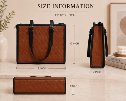 Elegant Textured Brown & Black Structured Tote Bag for Women
