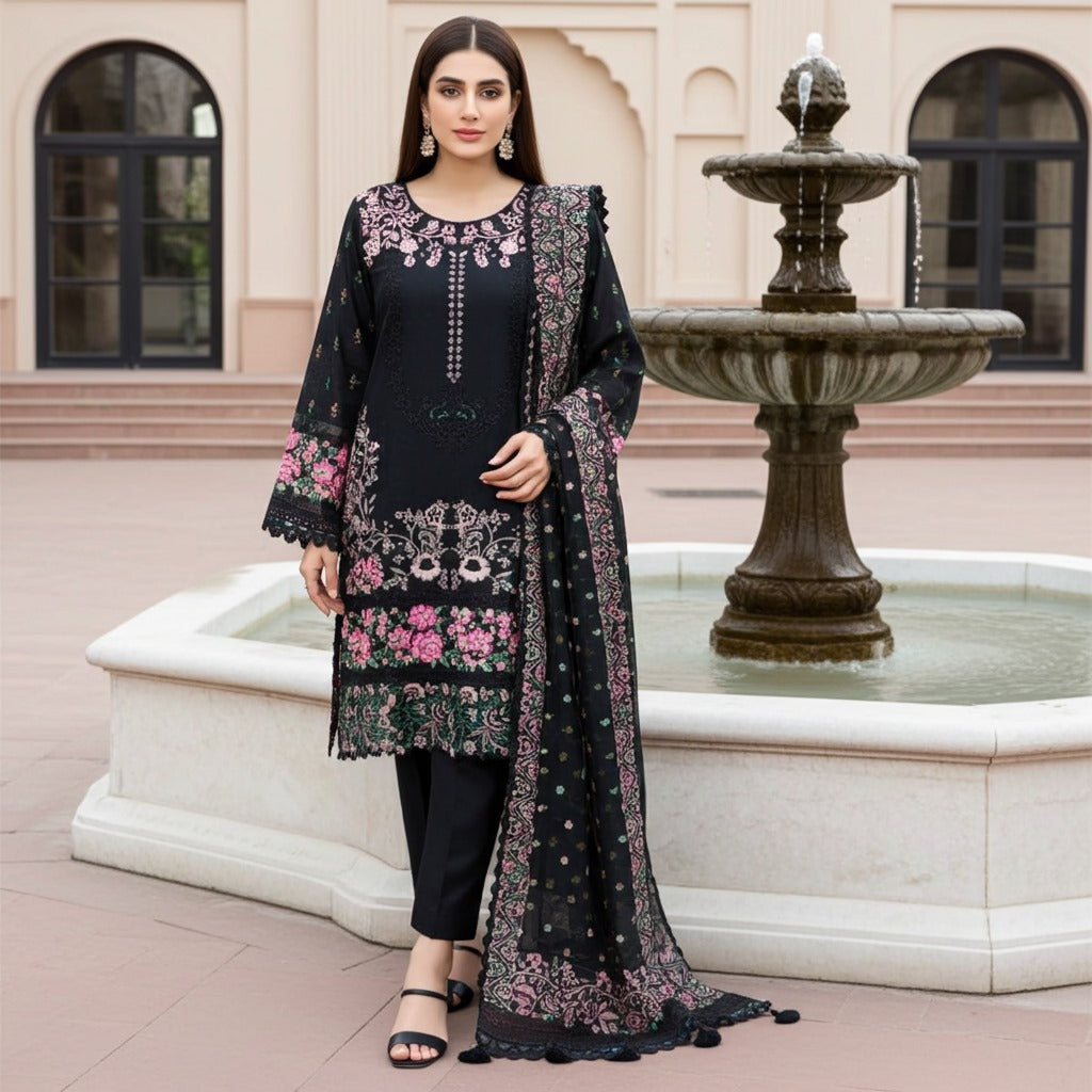 Gracefully Designed Embroidered Khaddar 3-Piece Suit (ZOK-02904)