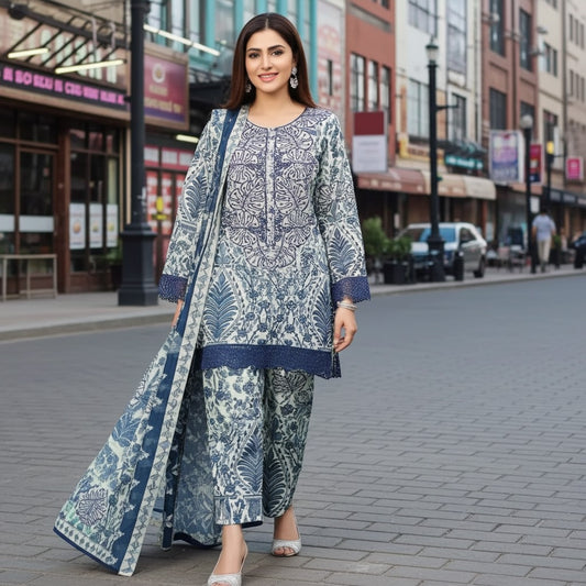 Sophisticated Thread Embroidered Cotri 3-Piece Suit (ZOK-03401)