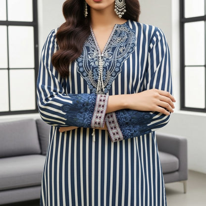 Brand-Inspired Lining Pattern Khaddar 3-Piece Suit (ZOK-02501)