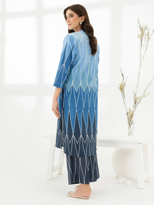 Elegant Blue Contrasts 2 Piece Linen Suit (ZOK-0602)