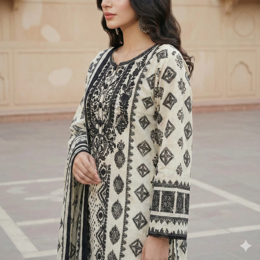 Elegant Embroidered Print Khaddar 3-Piece Suit (ZOK-03001)