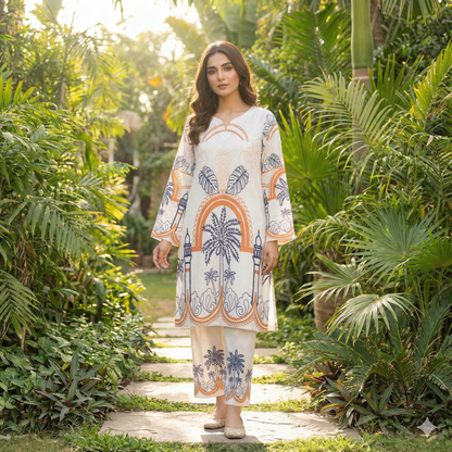 Fashionable Silk Print Design 2-Piece Suit (ZOK-02804)