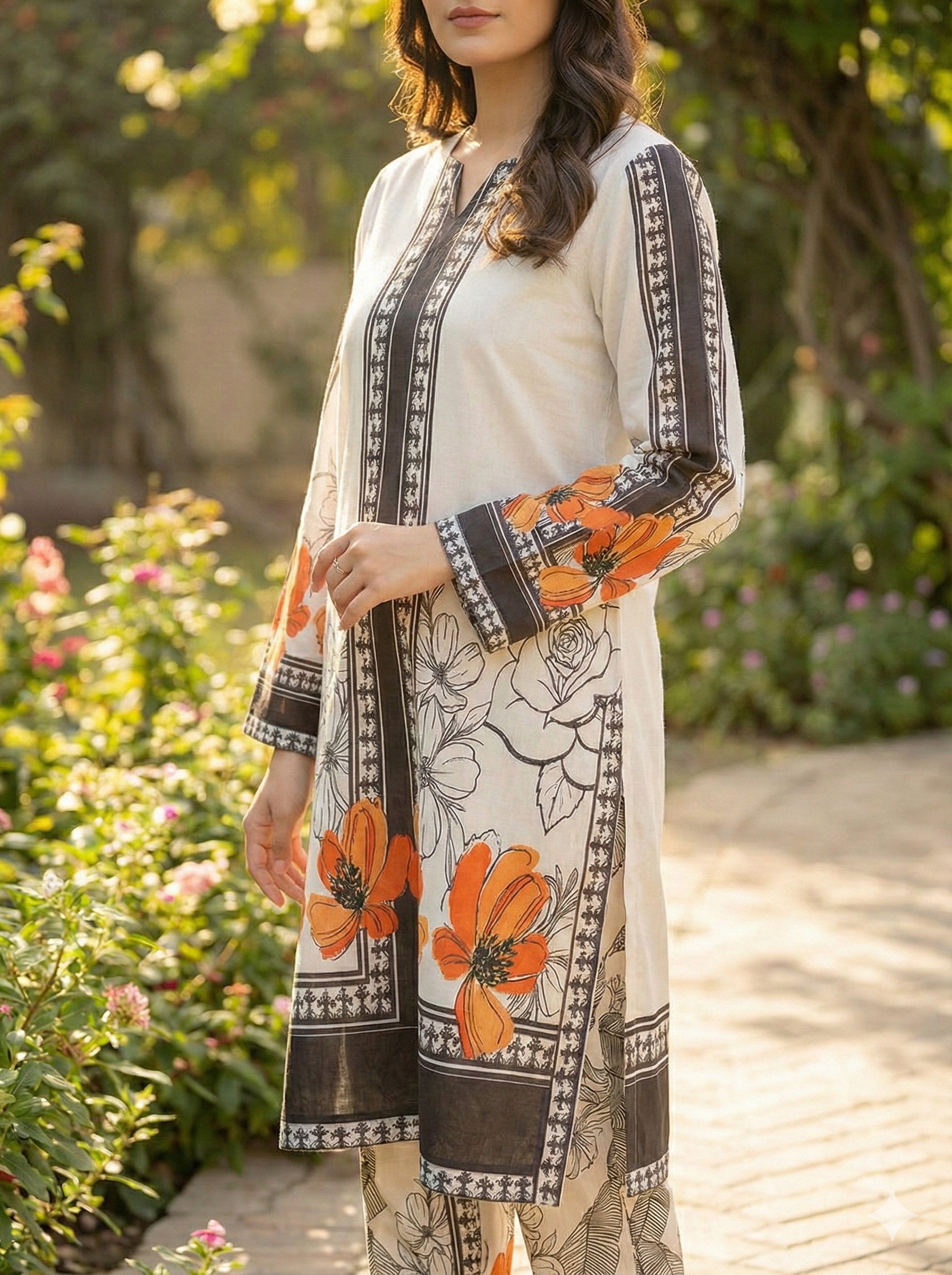 Premium & Elegant Printed Silk 2-Piece Suit (ZOK-02807)