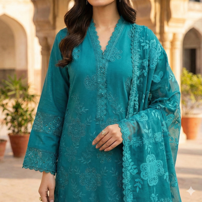 Sophisticated Chicken Boring Embroidered Cotri 3-Piece Suit (ZOK-03501)
