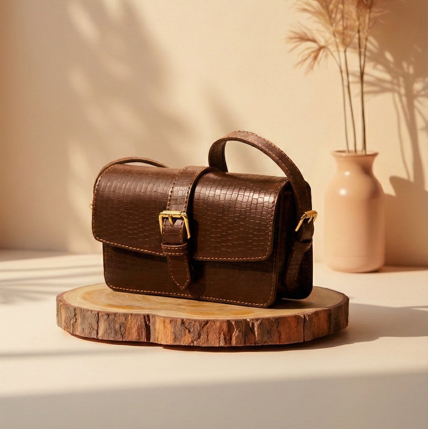 Vintage Croc-Embossed Crossbody Bag