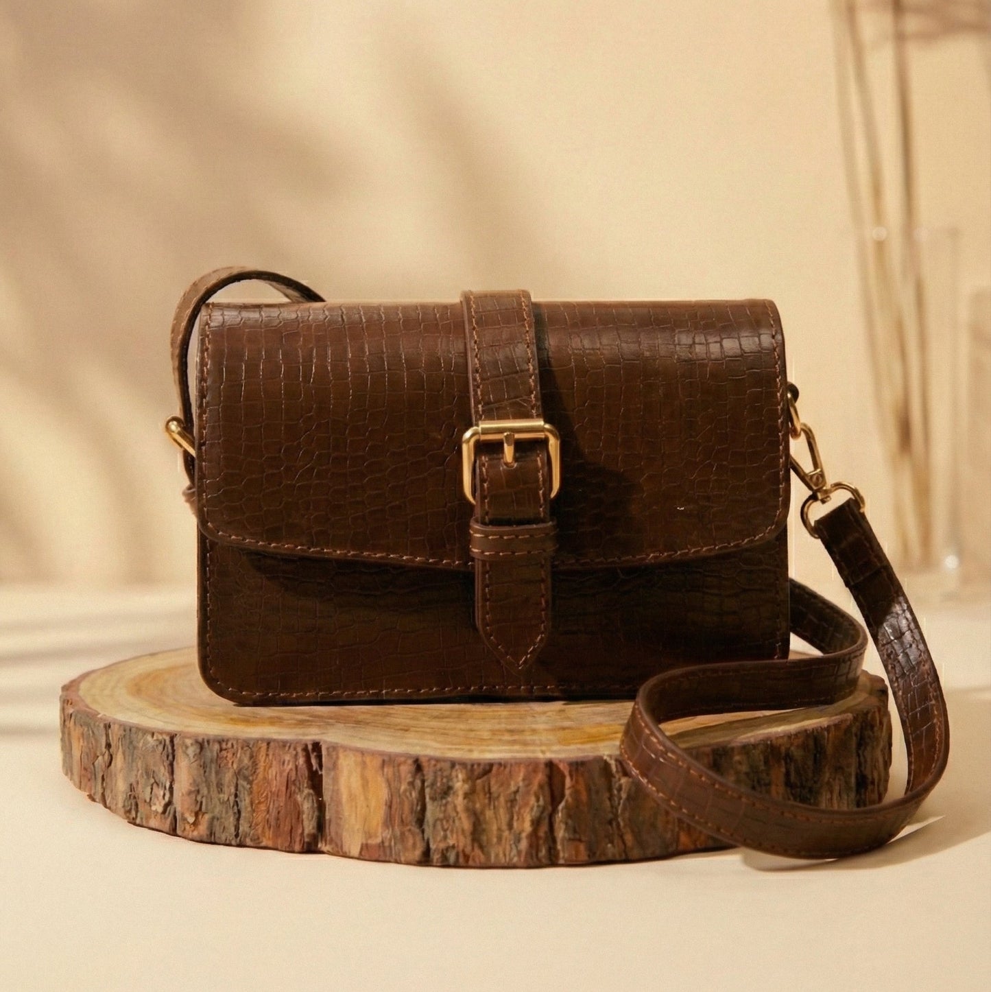 Vintage Croc-Embossed Crossbody Bag