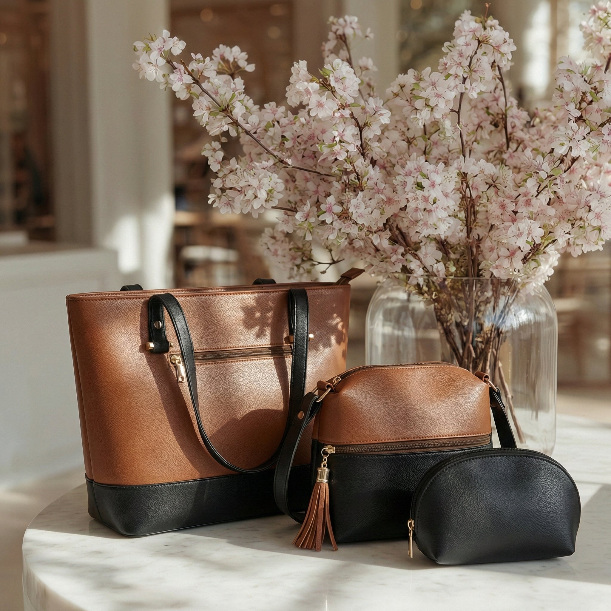 Classic 3-Piece Two-Tone Handbag Set