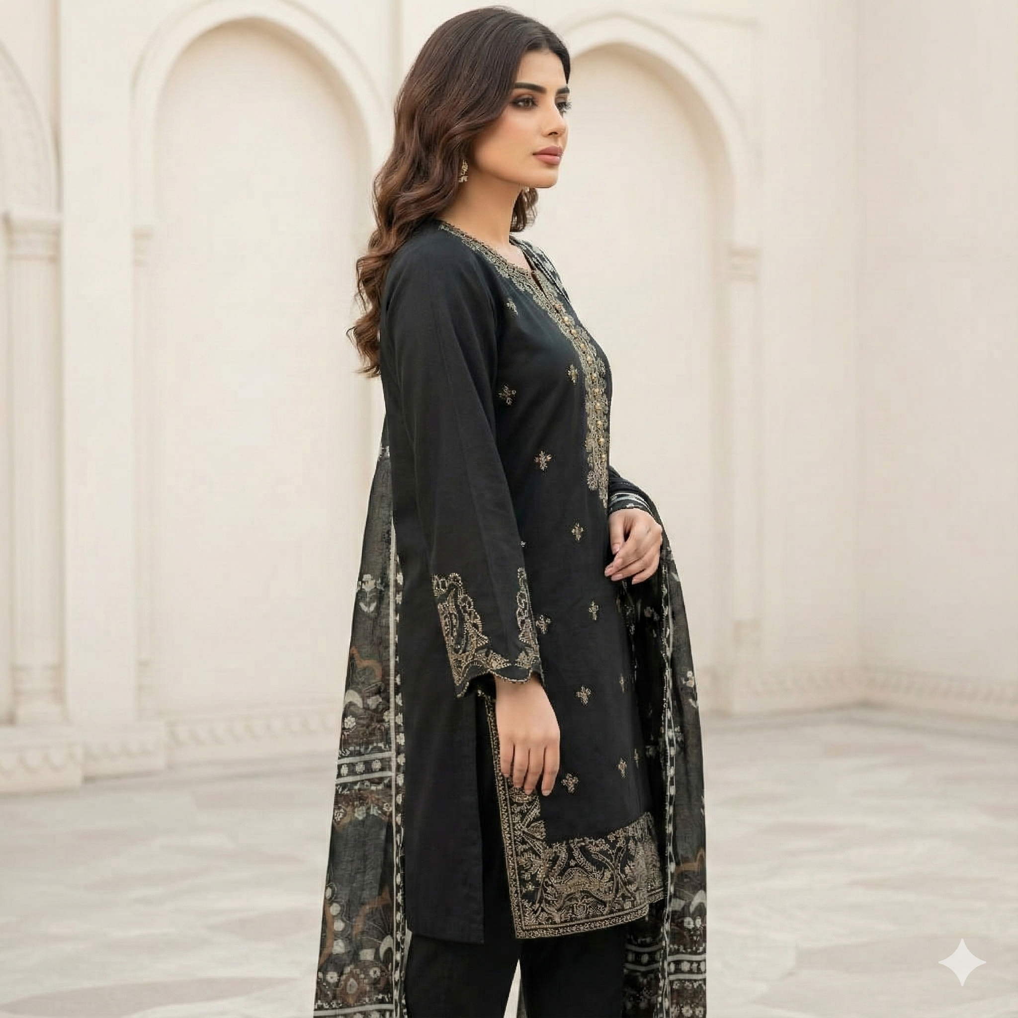 Gracefully Embroidered Khaddar 3-Piece Suit (ZOK-03302)