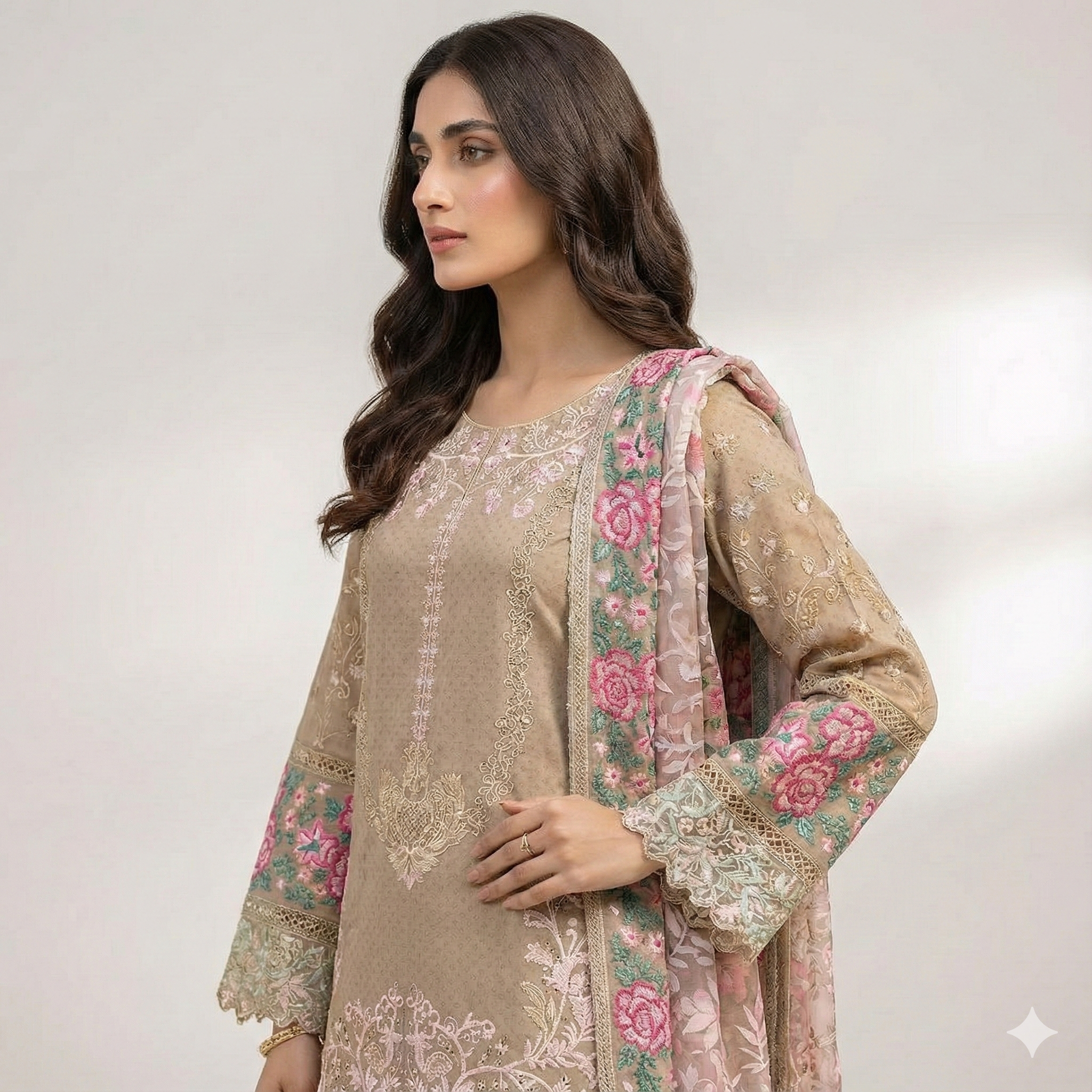 Elegant and Stylish Embroidered Khaddar 3-Piece Suit (ZOK-02906)