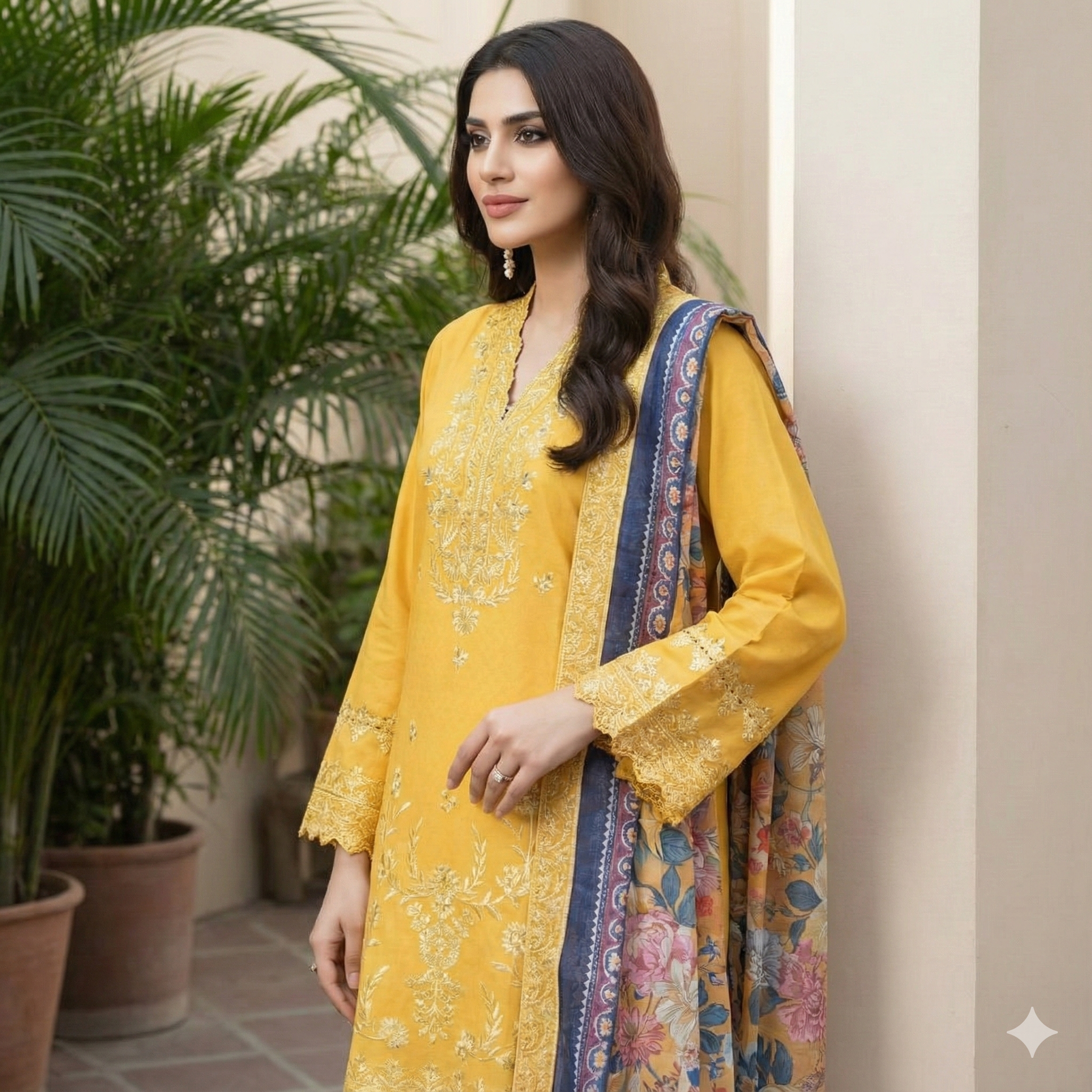 Premium Chicken Boring Embroidered Cotri 3-Piece Suit (ZOK-03504)
