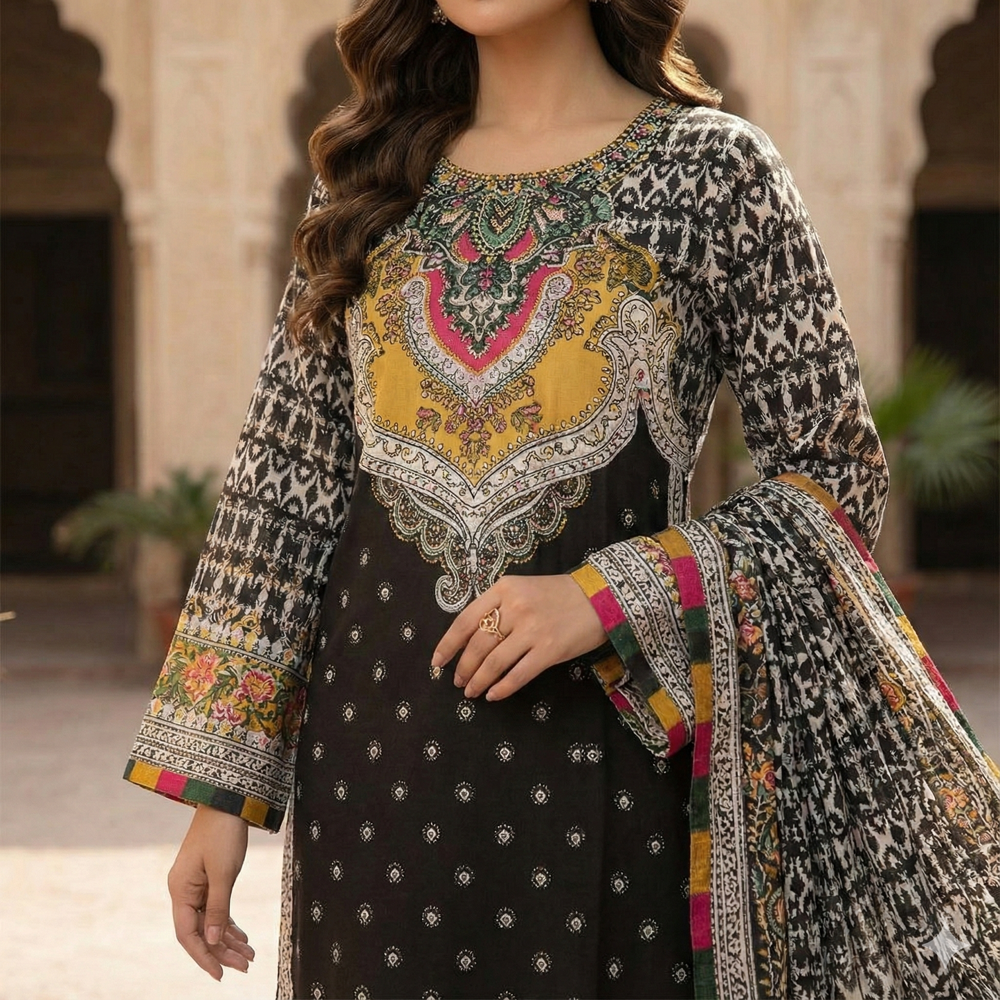 Premium Embroidered Print Khaddar 3-Piece Suit (ZOK-03101)