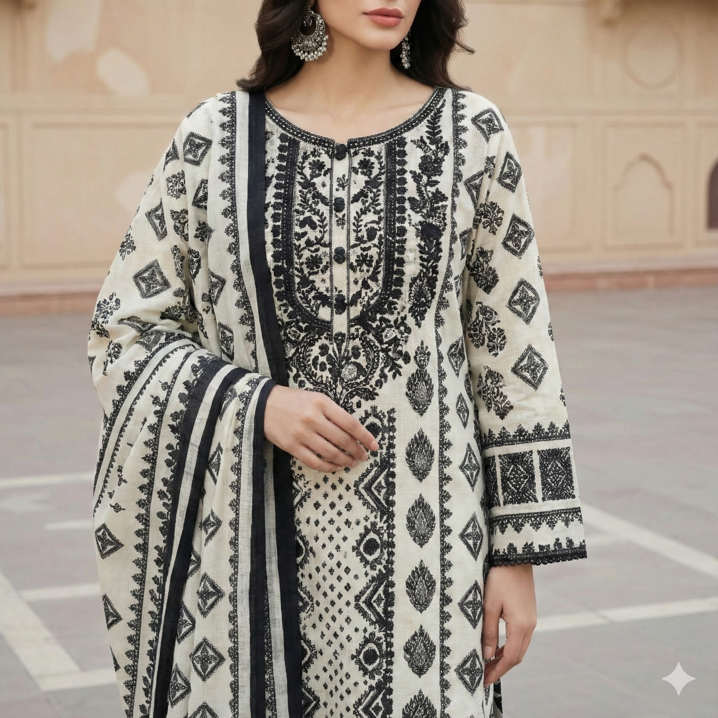 Elegant Embroidered Print Khaddar 3-Piece Suit (ZOK-03001)