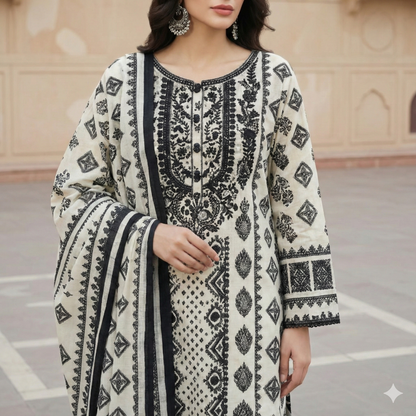Elegant Embroidered Print Khaddar 3-Piece Suit (ZOK-03001)