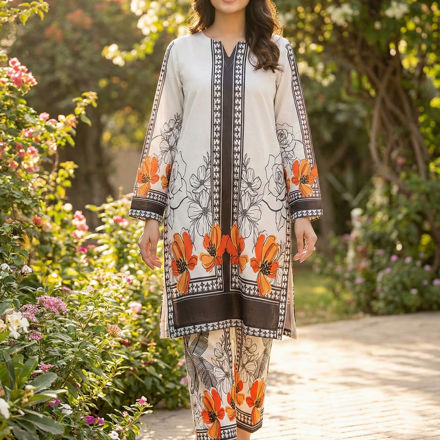 Premium & Elegant Printed Silk 2-Piece Suit (ZOK-02807)