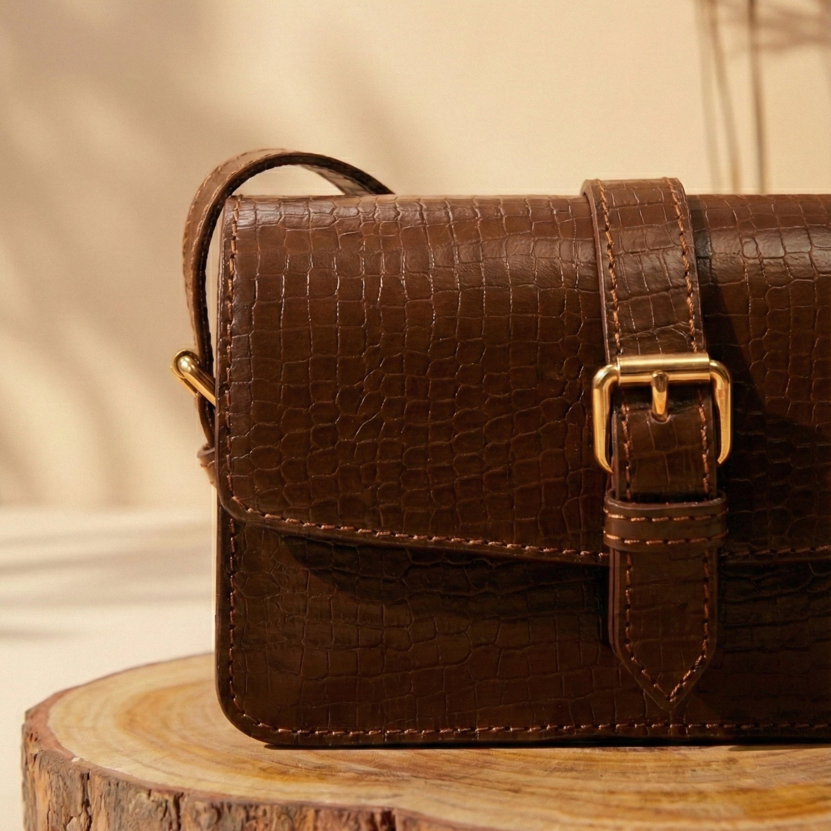 Vintage Croc-Embossed Crossbody Bag