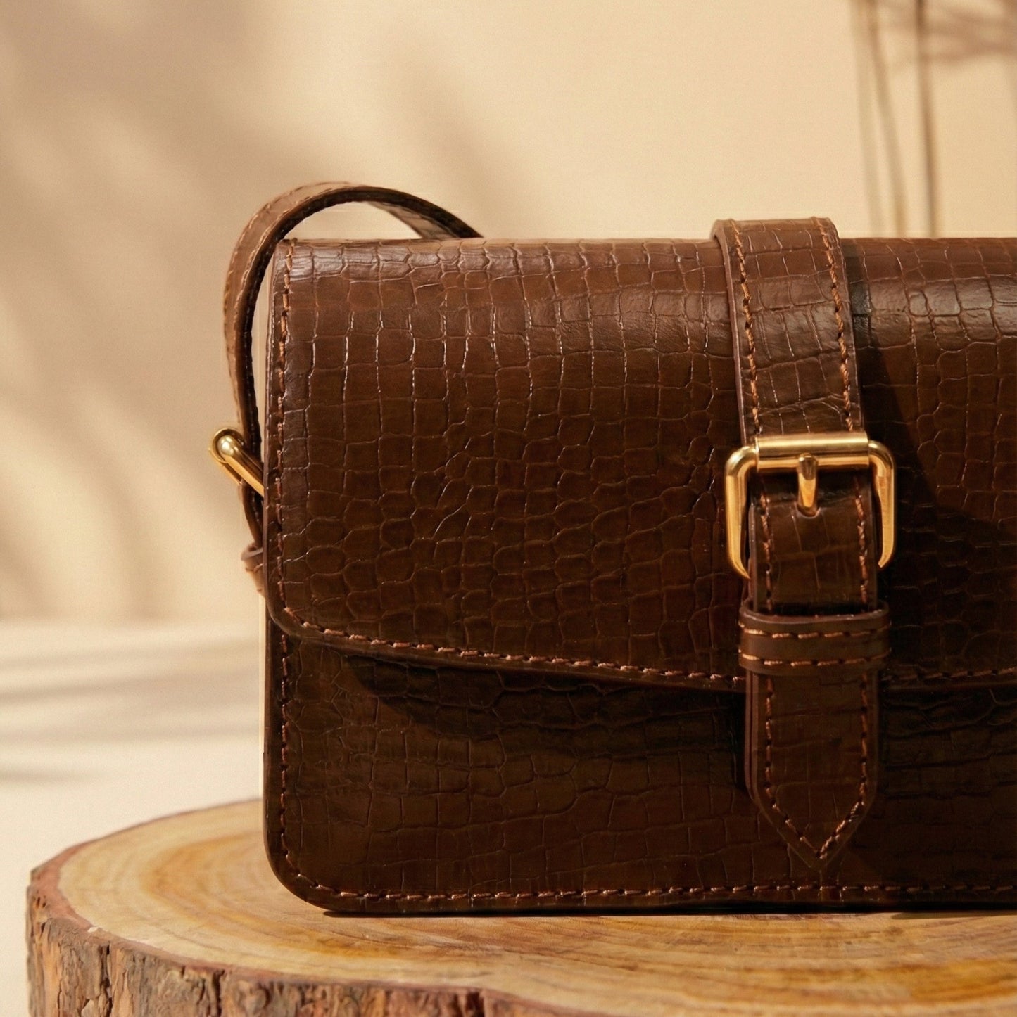 Vintage Croc-Embossed Crossbody Bag