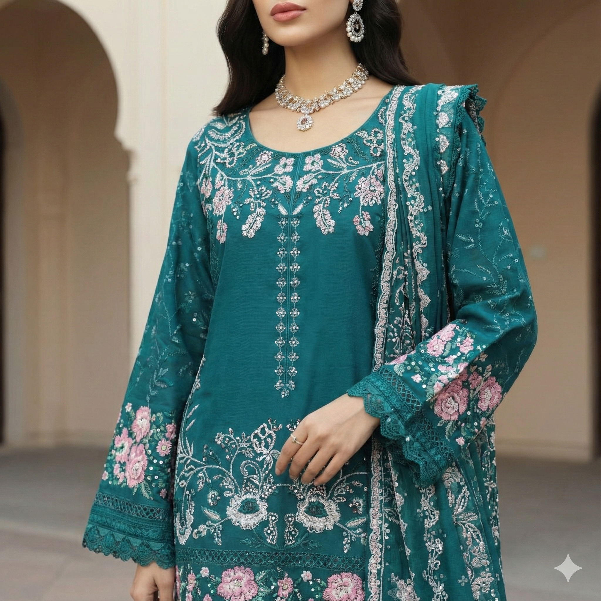 Stylish and Classic Embroidered Khaddar 3-Piece Suit (ZOK-02901)