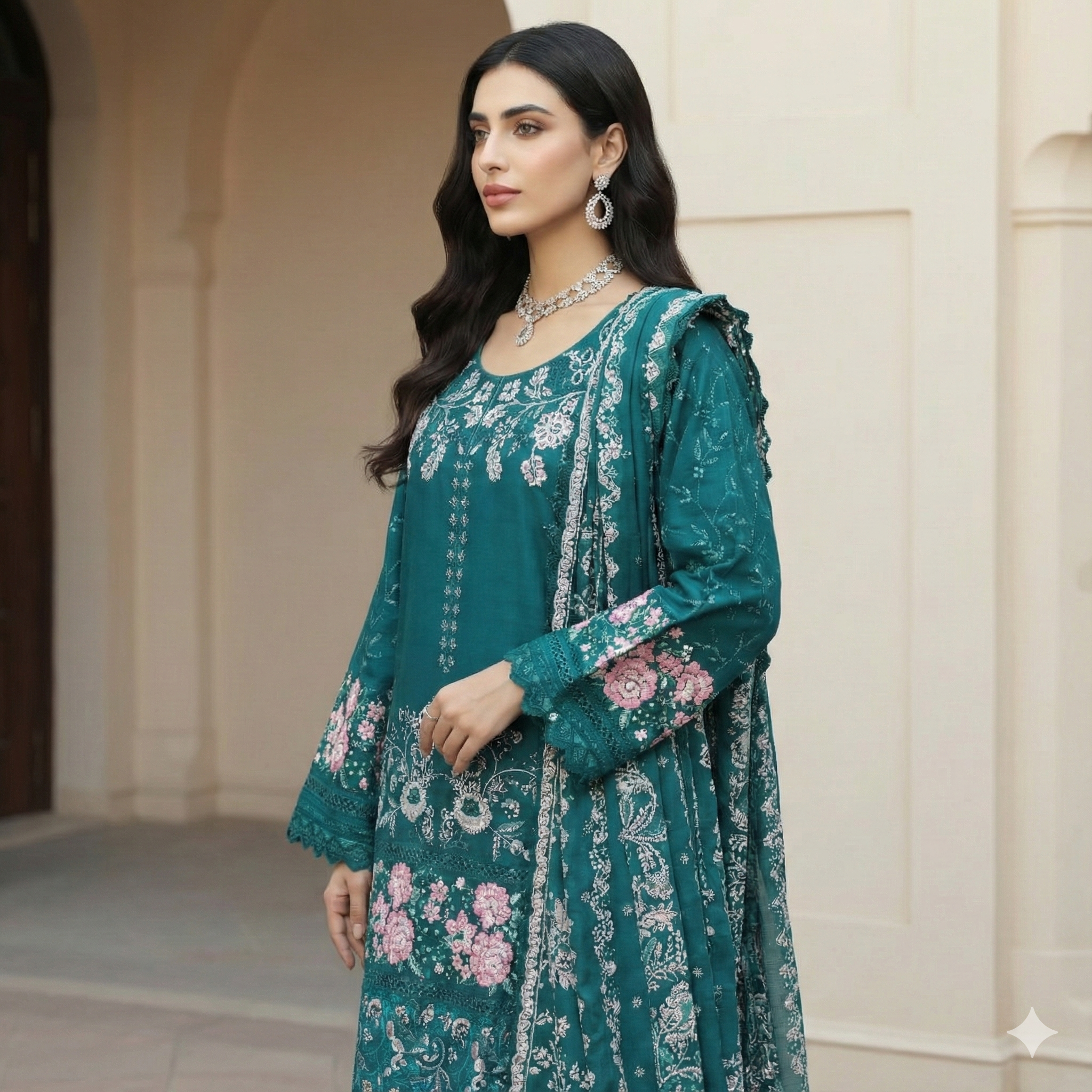Stylish and Classic Embroidered Khaddar 3-Piece Suit (ZOK-02901)