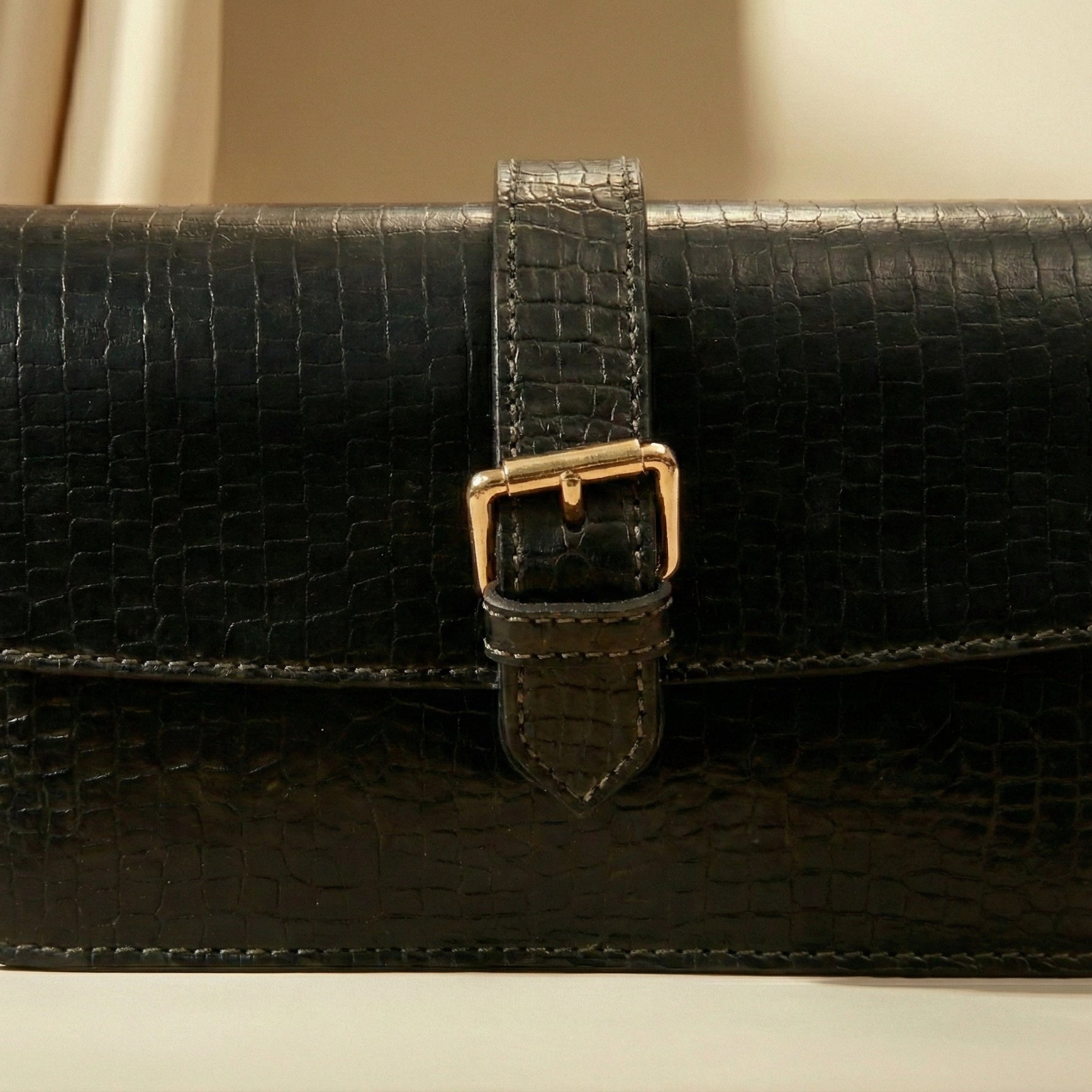 Vintage Croc-Embossed Crossbody Bag