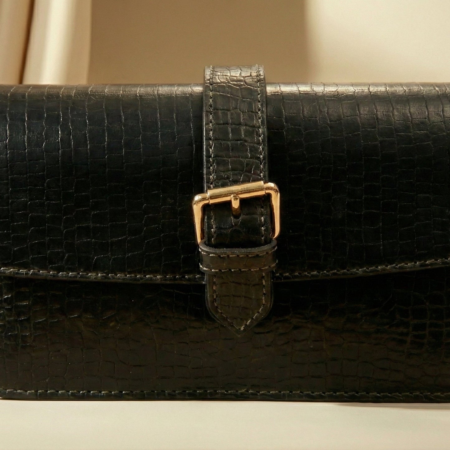 Vintage Croc-Embossed Crossbody Bag