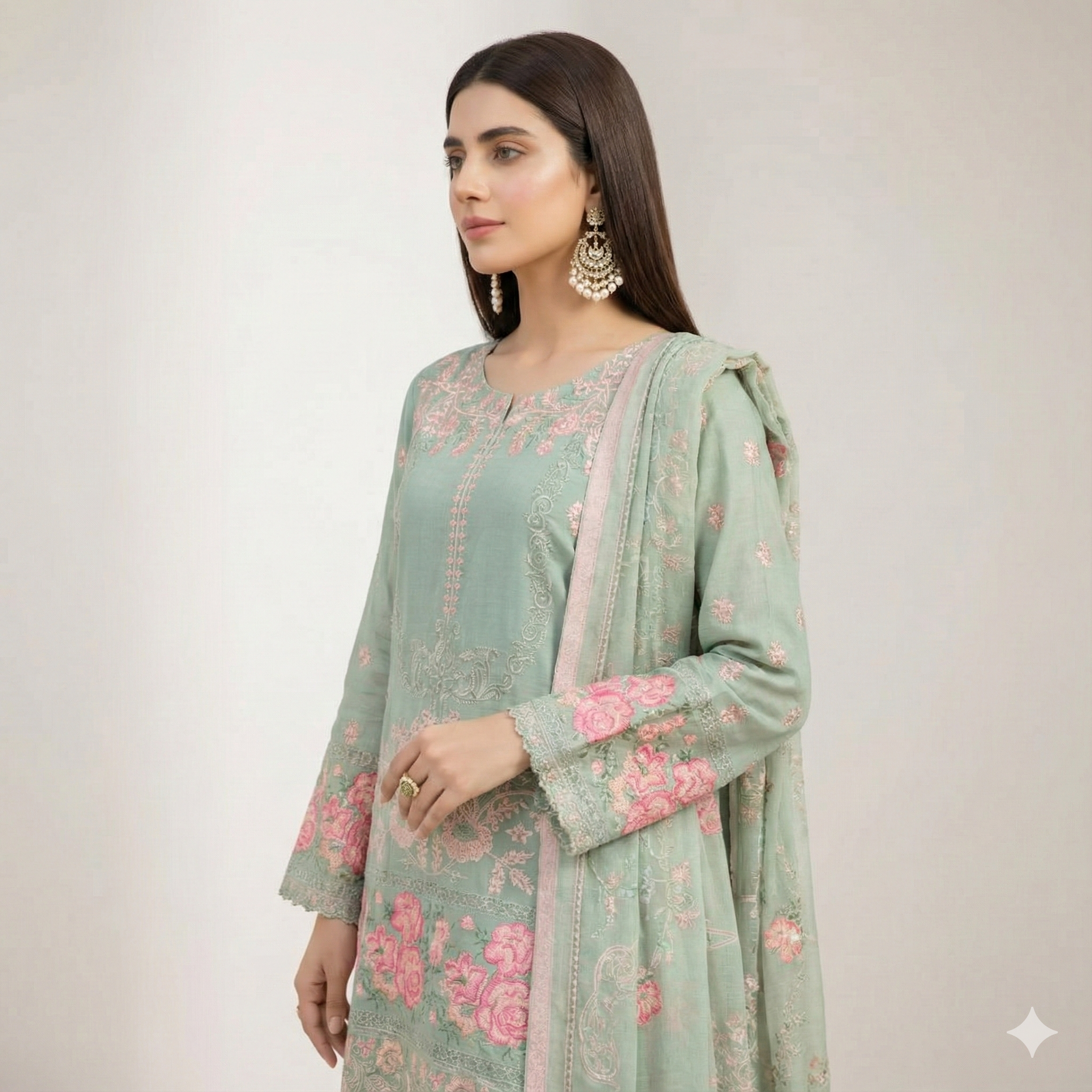 Sophisticated and Chic Embroidered Khaddar 3-Piece Suit (ZOK-02905)
