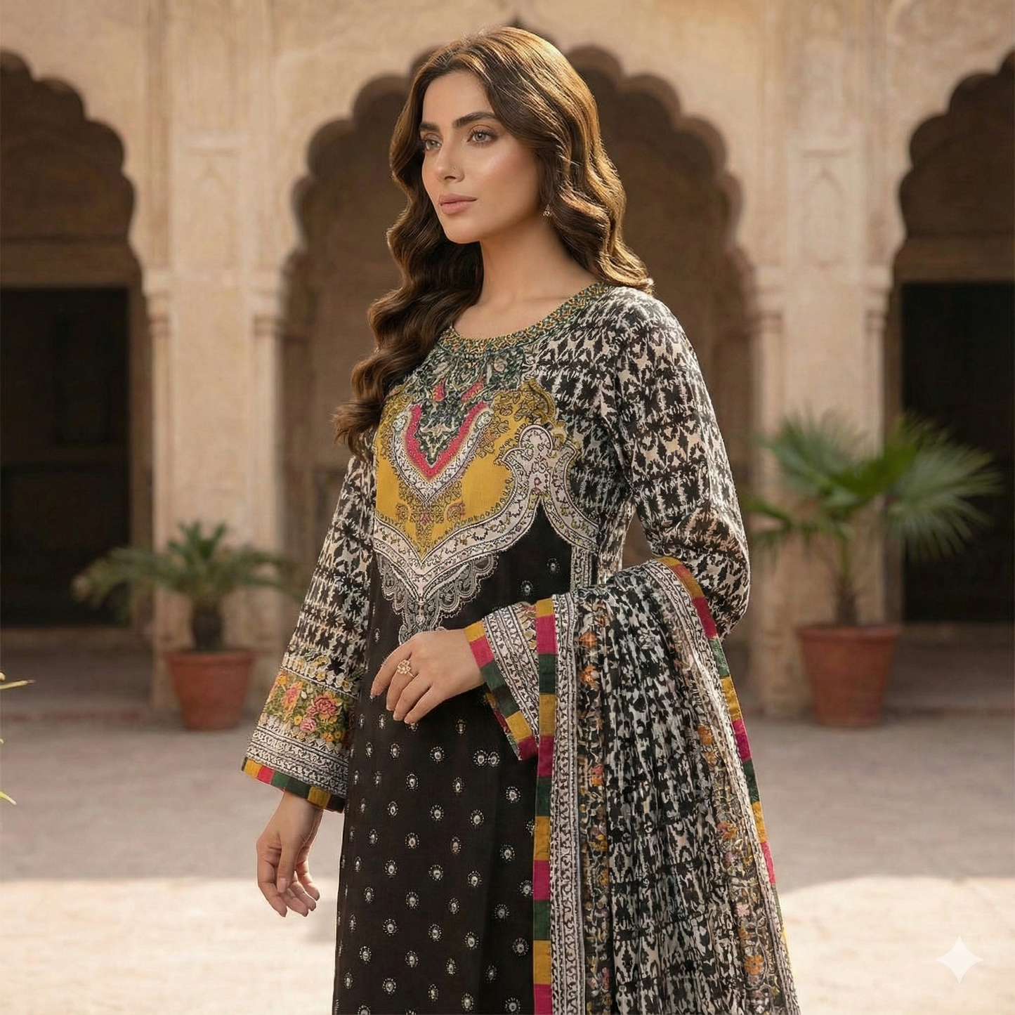 Premium Embroidered Print Khaddar 3-Piece Suit (ZOK-03101)
