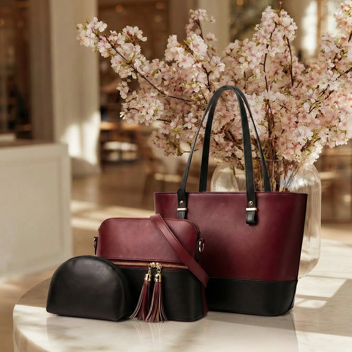 Elegant 3-Piece Two-Tone Handbag Set