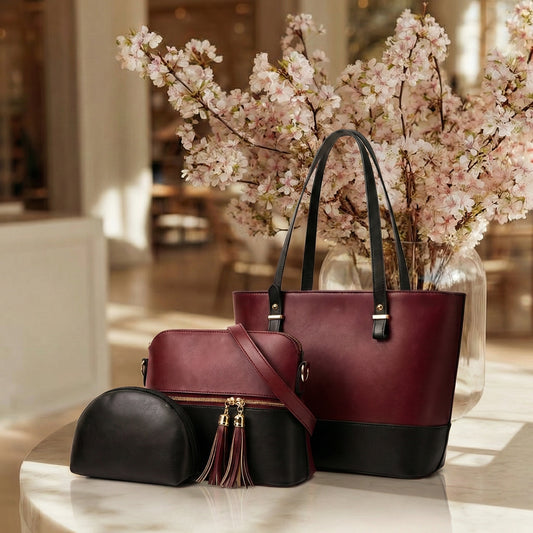 Elegant 3-Piece Two-Tone Handbag Set
