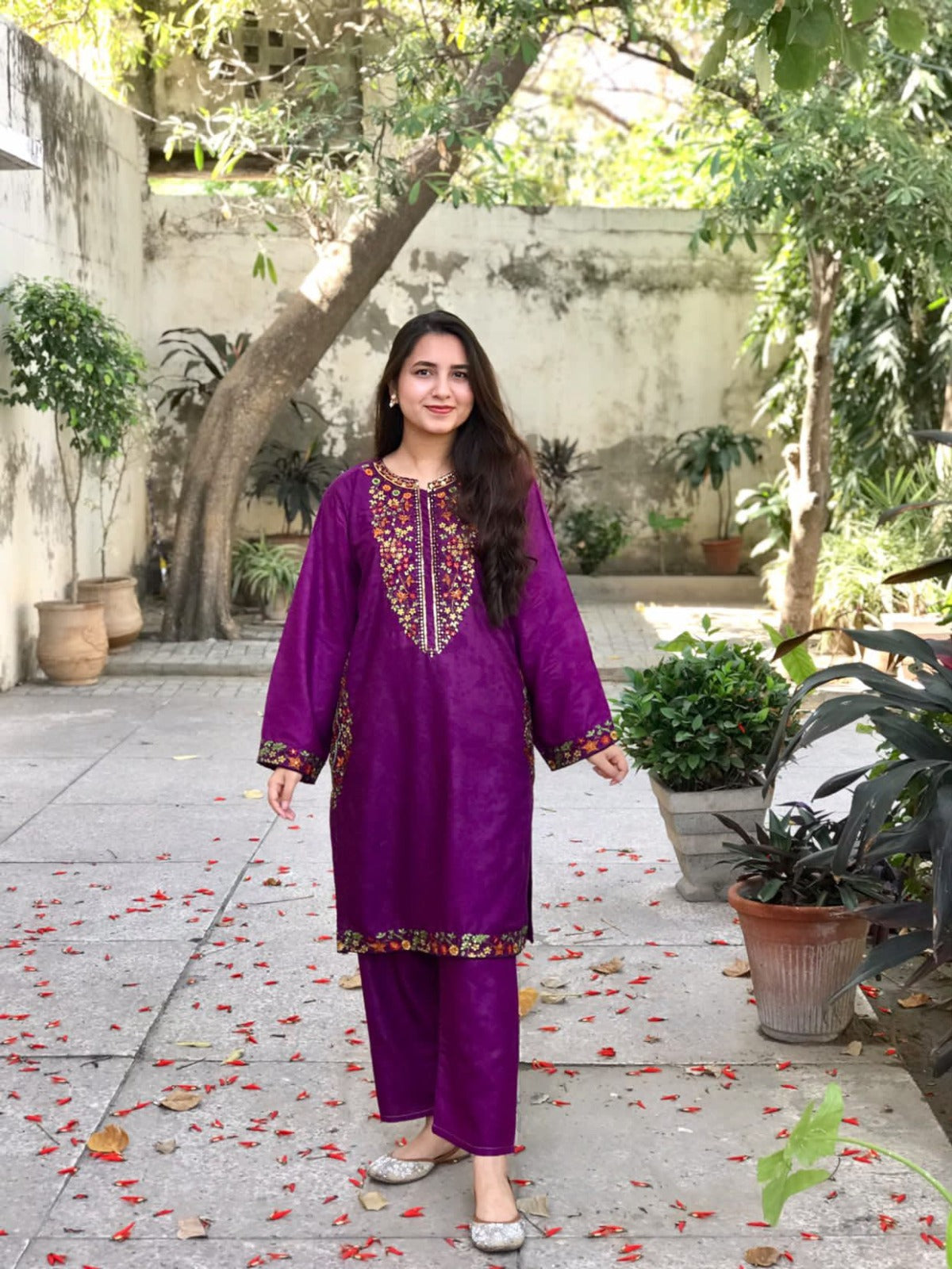 Embroidery 2-Piece Suit - Pocket Sequence (ZOK-0105)