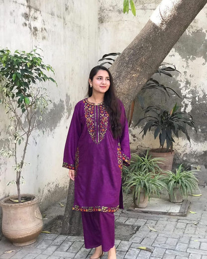 Embroidery 2-Piece Suit - Pocket Sequence (ZOK-0105)
