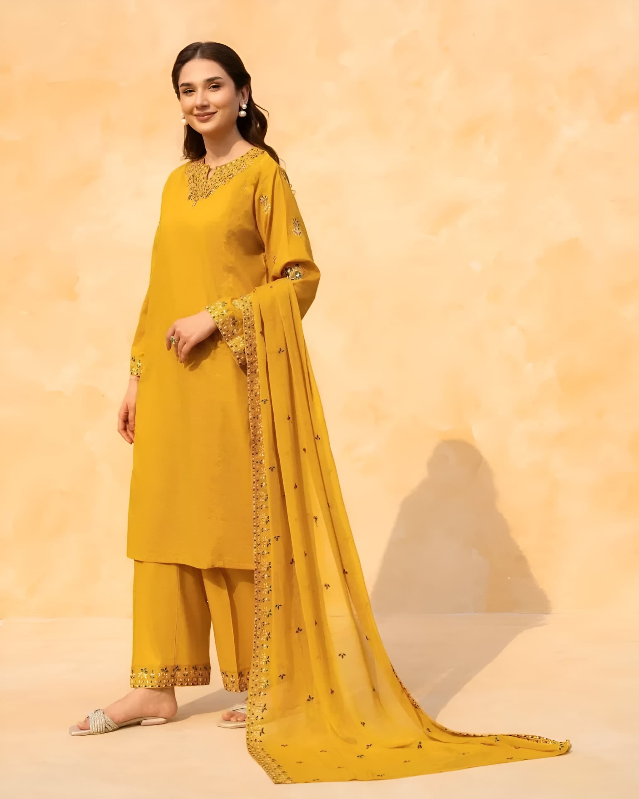 Sophisticated and Stylish Premium Cotton Embroidered -3 Piece Suit (ZOK-01501)